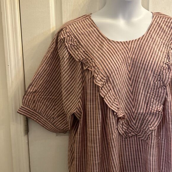 Terra & Sky Plus Size Short Sleeve Ruffle Woven Blouse Dusty Rose 3X (24W-26W) - Picture 4 of 16